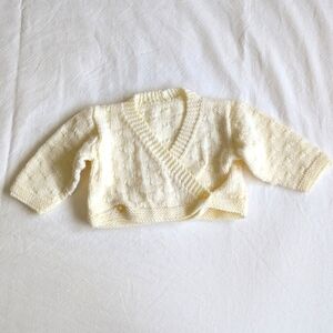 handknit cream crossover cardigan sweater 0-3 months baby unisex